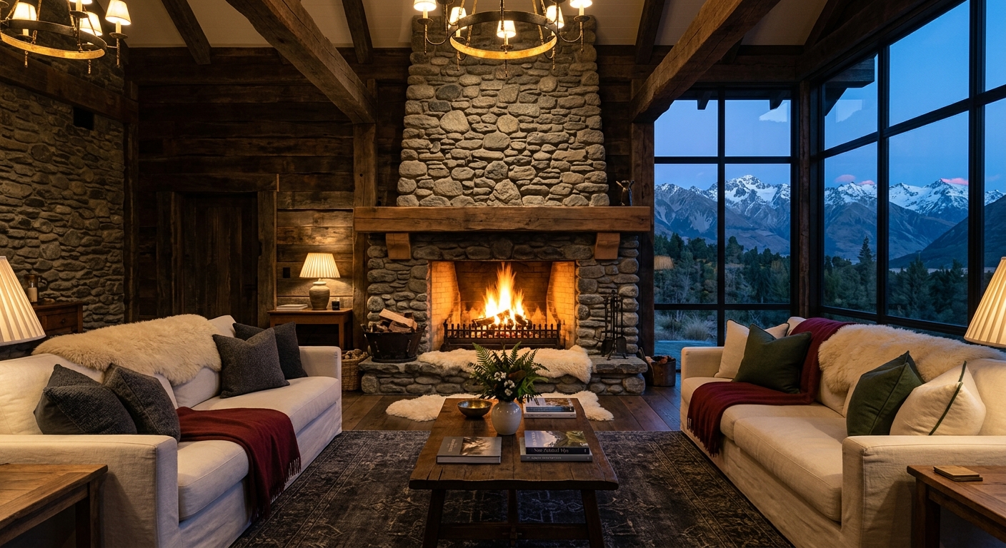 Alpine lodge interior with restorative wellness setting