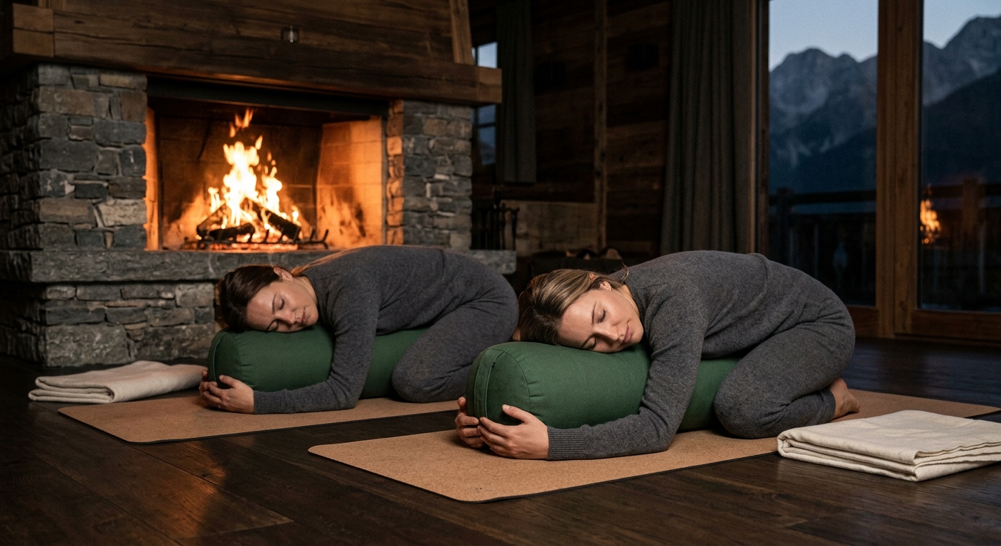 A private yoga sanctuary by firelight